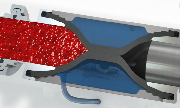 closed rubber membrane inside a pinch valve