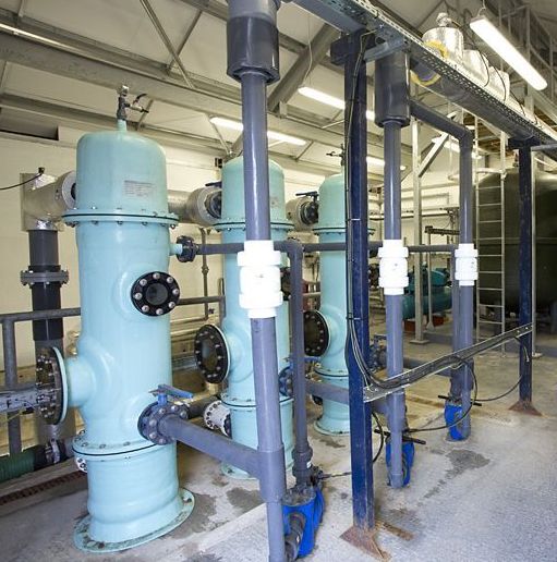 valves for salt water in industrial filtering plant room